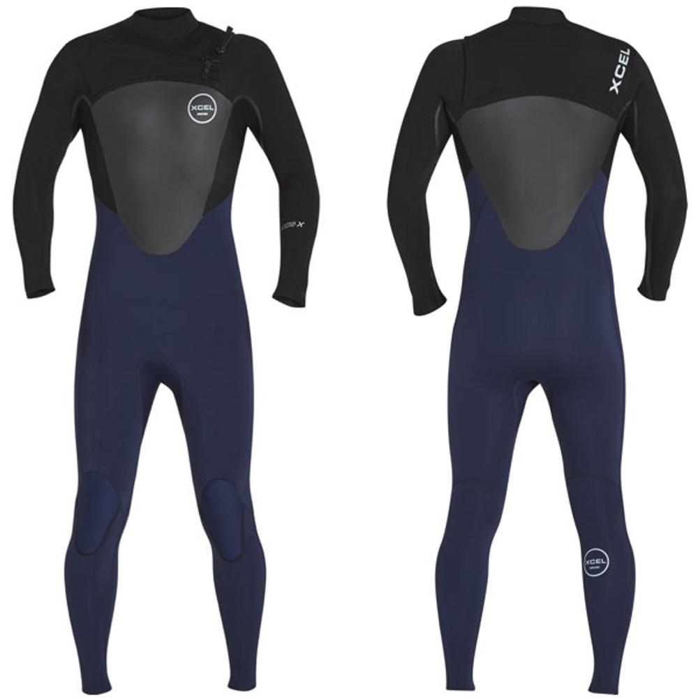 Axis X Steamer 3:2mm | X2 Chest Zip | Black / Blue Ink | Xcel Wetsuit Surfing | Clearance