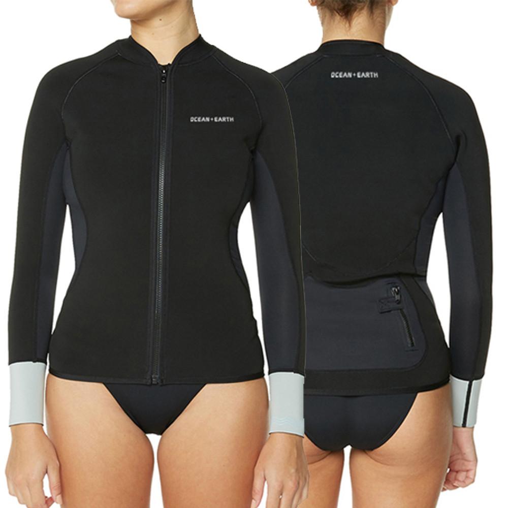Ocean and Earth Ladies | 1.5mm Long Sleeve Surfing Vest | Womens Paddle Vest | Front Zip |