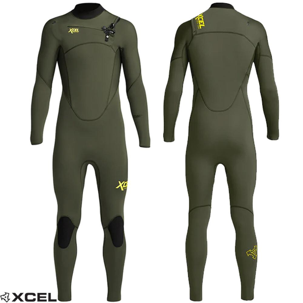 XCEL Youth Boys Comp Steamer 3:2mm | Chest Zip | Dark Forest | Junior Surfing Wetsuits | Surf Wetsuit for Kids