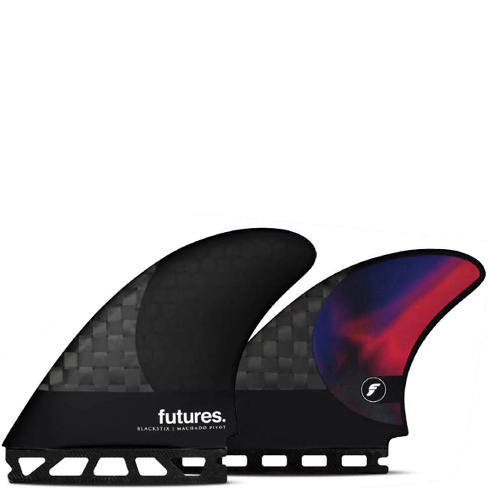 Machado Pivot | Thruster 3 Fin Set | Blackstix | Futures Fins | Rob Machado 3 Fin Set | Suit Round Tail and Flat Rocker